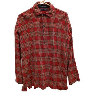 Vintage 90s Tommy Hilfiger Polo Shirt Mens Medium Red Plaid Long Sleeve Preppy